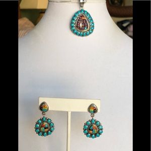 Santa Fe Style Earrings & Pendant Multi-Gemstone Artisan’s Mark